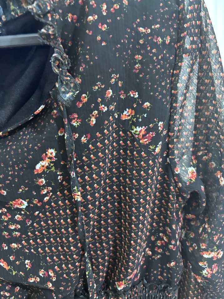 Bohem Siyah Uzun Kollu Desenli Elbise - Görsel 2