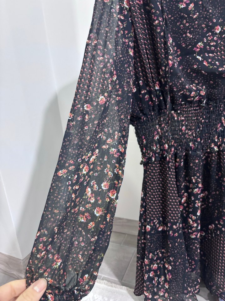 Bohem Siyah Uzun Kollu Desenli Elbise - Görsel 3