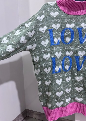 Renkli Desenli Boğazlı Kadın Triko Kazak - Görsel 2