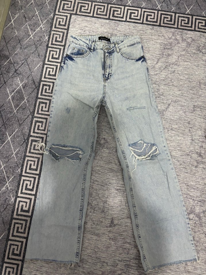 Mavi Yırtık Detaylı Salaş Kadın Kot Pantolon - Görsel 2