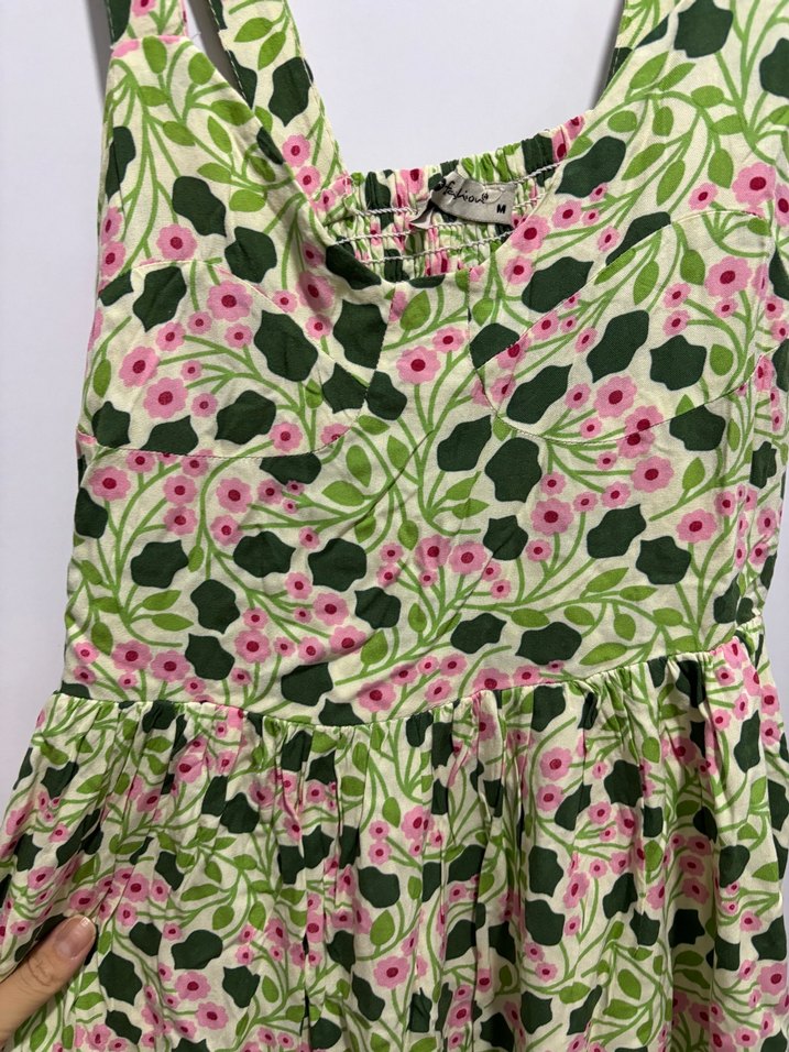 Yeşil Çiçek Desenli Uzun Bohem Elbise - Görsel 5