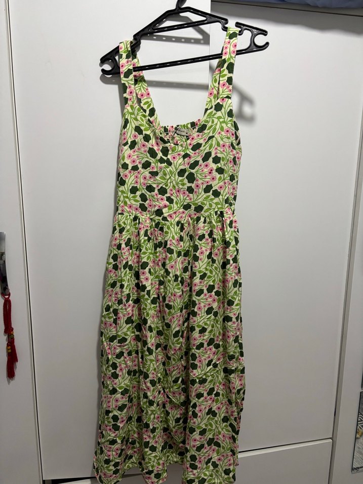 Yeşil Çiçek Desenli Uzun Bohem Elbise - Görsel 3