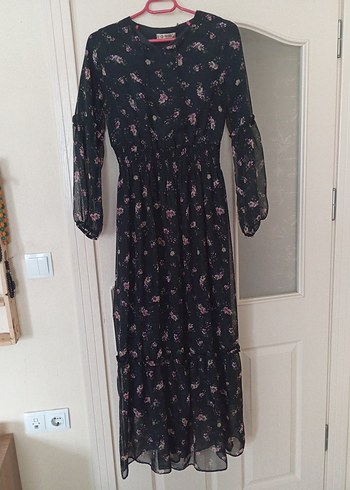 Uzun Kollu V Yakalı Beyaz Midi Elbise - Görsel 6