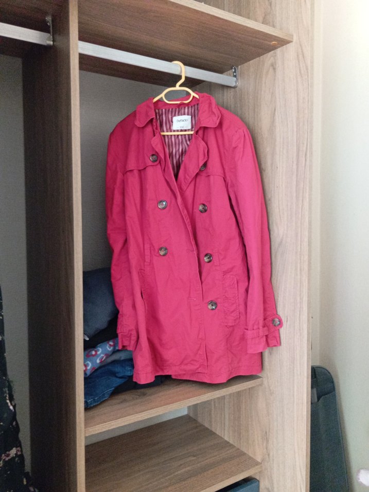 Düğmeli Midi kırmızıTrençkot - Görsel 3