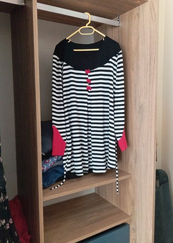 Çizgili Siyah salaş Tunik, Uzun Kollu - Görsel 2