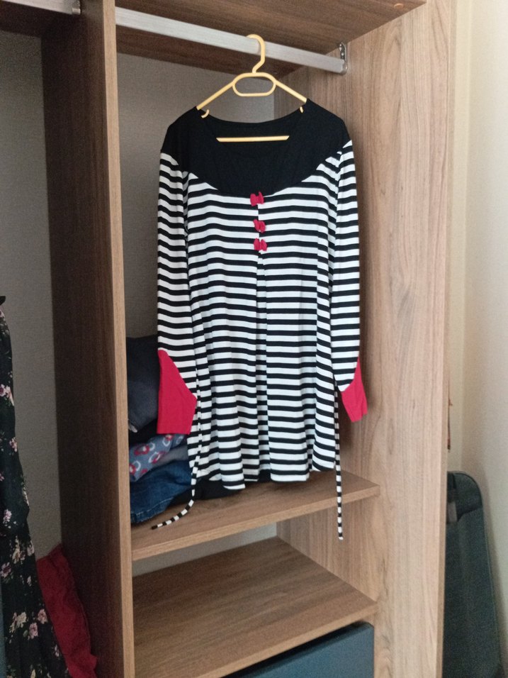 Çizgili Siyah salaş Tunik, Uzun Kollu - Görsel 2