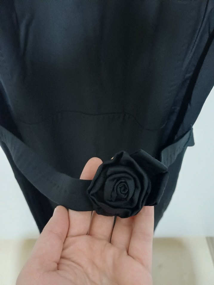 Siyah Kemerli kısa Kollu Kadın Elbise - Görsel 2