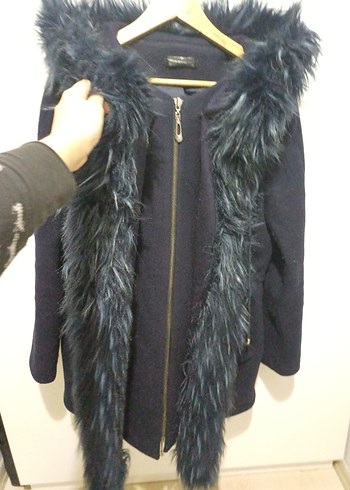 Kürklü Lacivert Kadın Kaban - Görsel 2