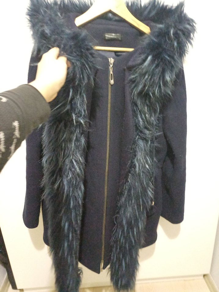 Kürklü Lacivert Kadın Kaban - Görsel 2