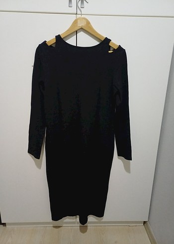 Siyah V Yaka Uzun Kollu Triko Elbise - Görsel 2