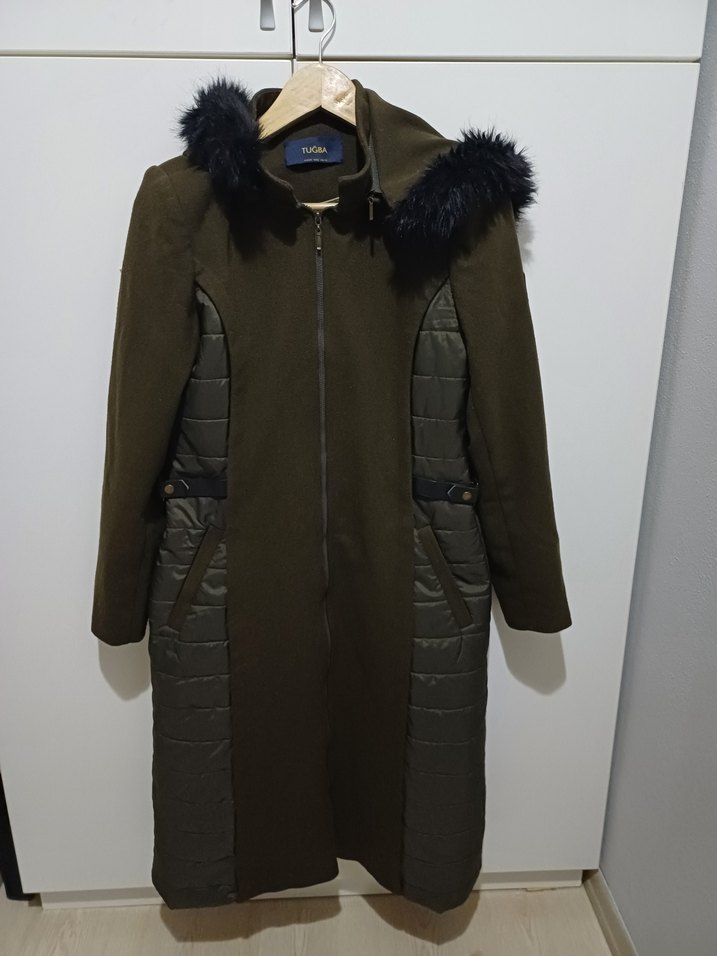 Kürk Detaylı Midi yeşil Kadın Mont - Görsel 2