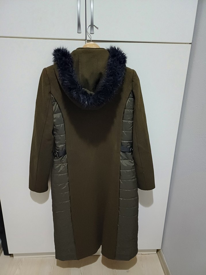 Kürk Detaylı Midi yeşil Kadın Mont - Görsel 3