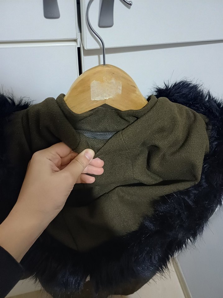 Kürk Detaylı Midi yeşil Kadın Mont - Görsel 4