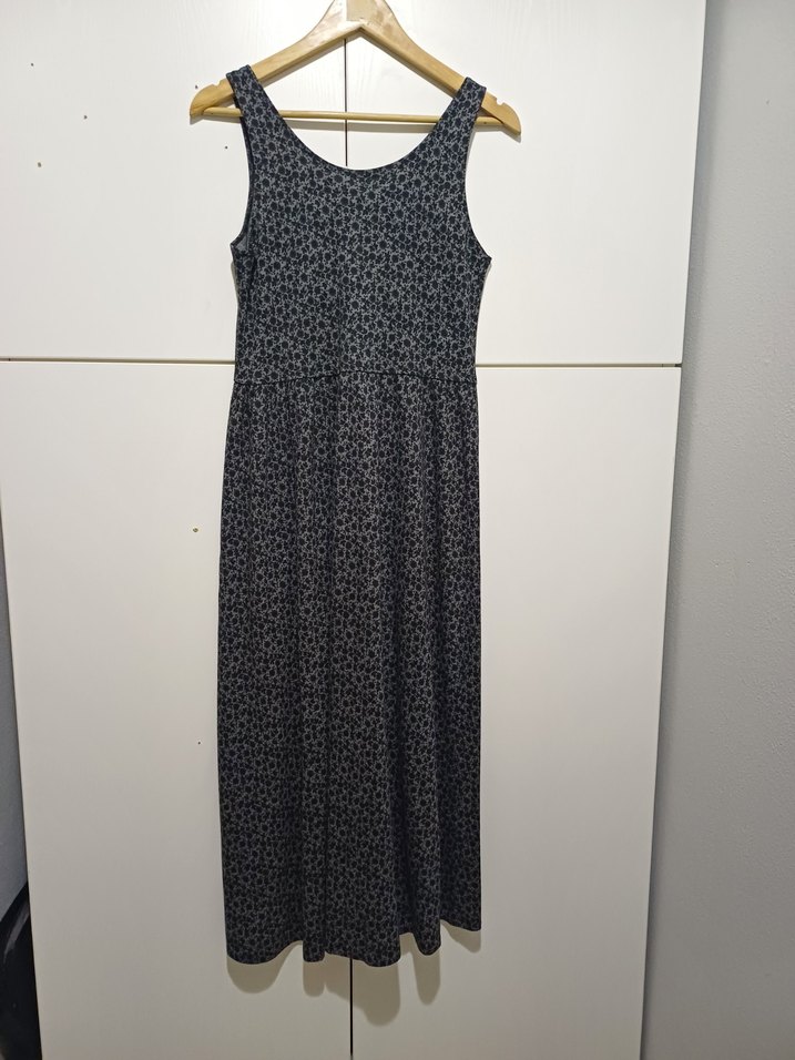 Gri Bağlama Desenli Uzun Salaş Elbise - Görsel 2