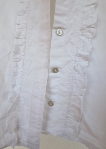 Kısa Kollu Beyaz Keten Kız Bluzu - Görsel 3