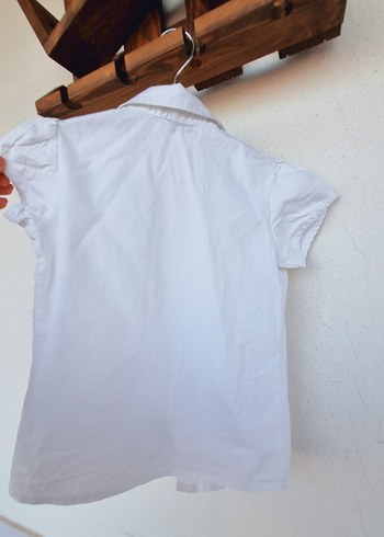 Kısa Kollu Beyaz Keten Kız Bluzu - Görsel 4