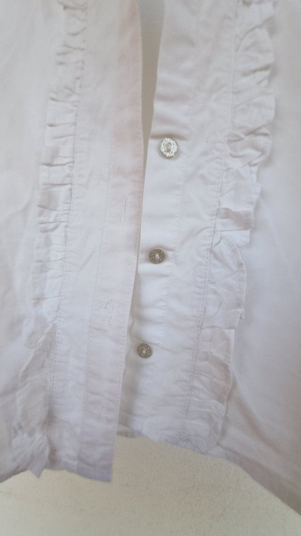 Kısa Kollu Beyaz Keten Kız Bluzu - Görsel 3