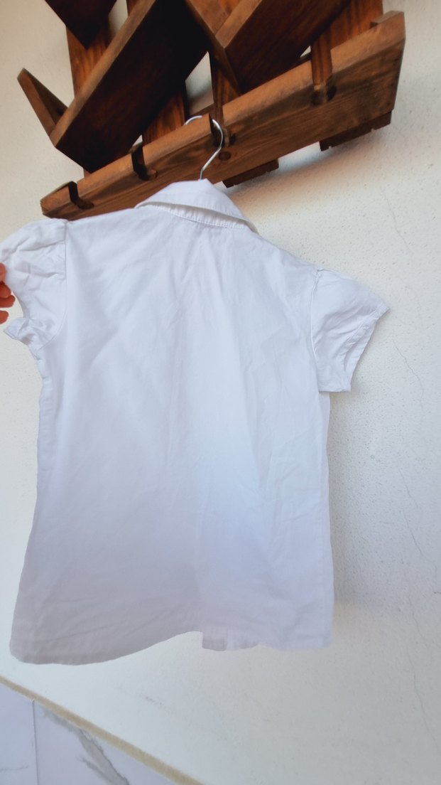 Kısa Kollu Beyaz Keten Kız Bluzu - Görsel 4