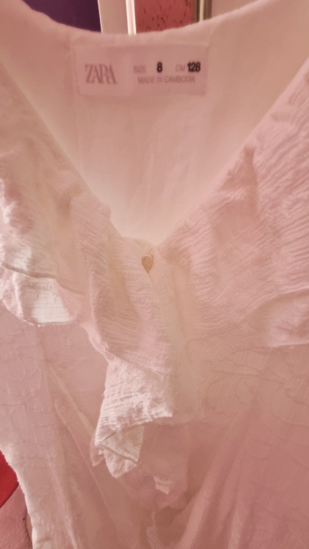 zara fırfırlı Beyaz Keten kız çocuk elbise - Görsel 3