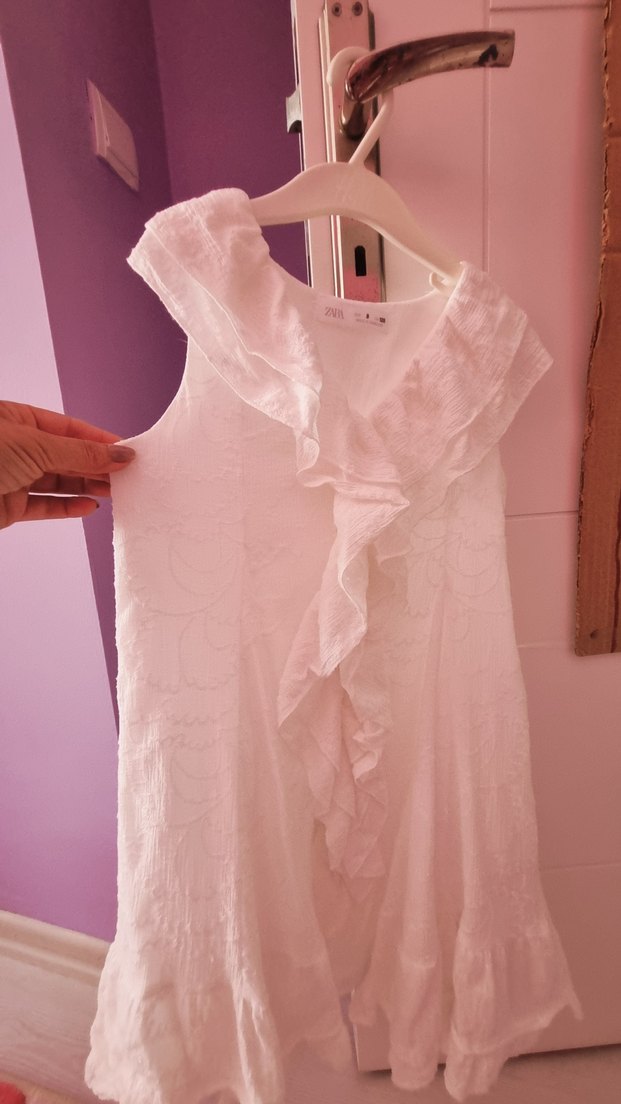 zara fırfırlı Beyaz Keten kız çocuk elbise - Görsel 2