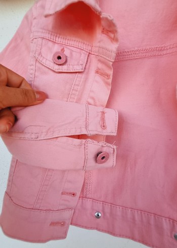 Düğmeli Pembe Denim Kız Ceketi - Görsel 4