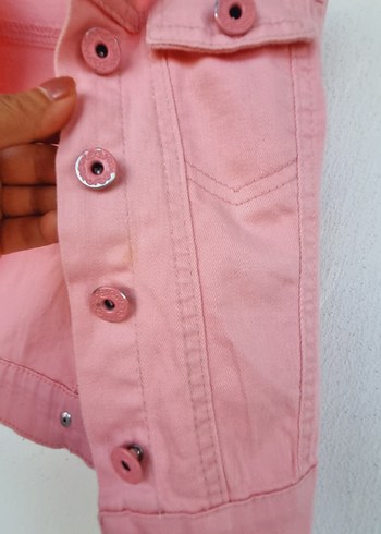 Düğmeli Pembe Denim Kız Ceketi - Görsel 5