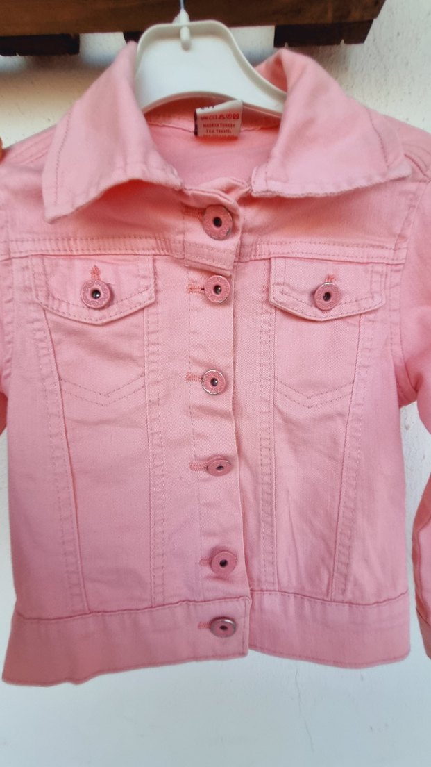Düğmeli Pembe Denim Kız Ceketi - Görsel 2