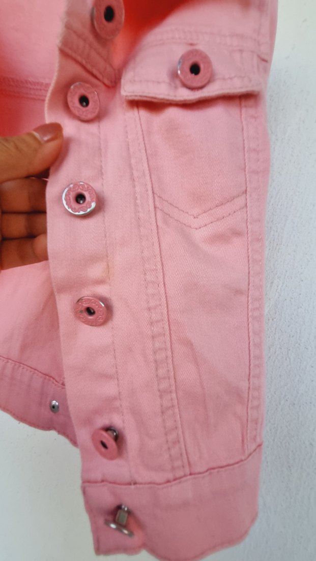Düğmeli Pembe Denim Kız Ceketi - Görsel 5