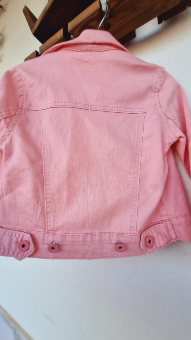 Düğmeli Pembe Denim Kız Ceketi - Görsel 3
