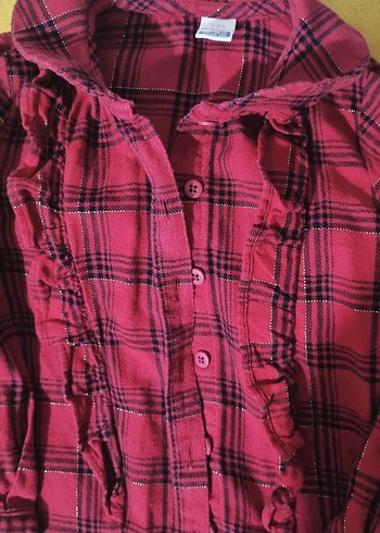 Düğmeli Uzun Kollu Kırmızı Kız çocuk gönlek - Görsel 2