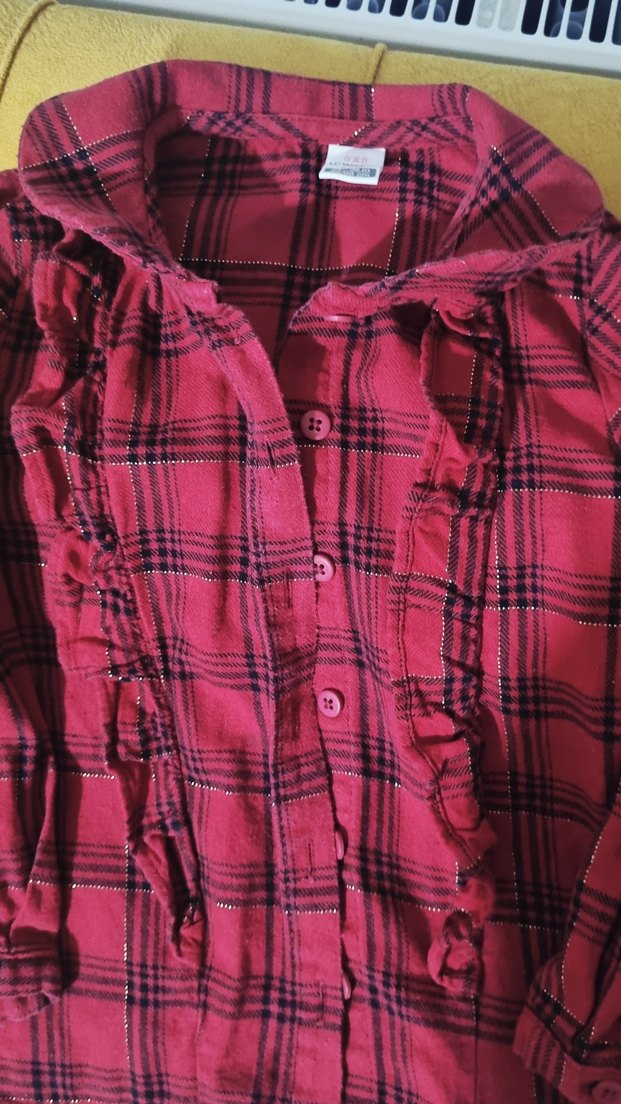 Düğmeli Uzun Kollu Kırmızı Kız çocuk gönlek - Görsel 2