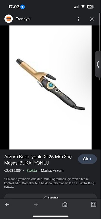 Saç maşası piyasa fiyatı 2600 tl