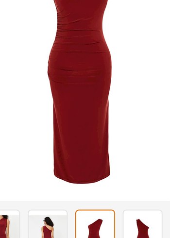 Trendyol & Milla Bordo Drapeli Midi Kalem Elbise