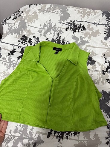 L beden yakalı fermuarlı crop top