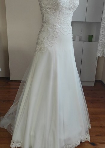 m Beden Beyaz Straplez Vintage A-Line Gelinlik ölçüler 90-74-94 boy 155