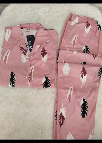 Pembe Tüy Desenli Uzun Kollu Kadın Pijama Takımı
