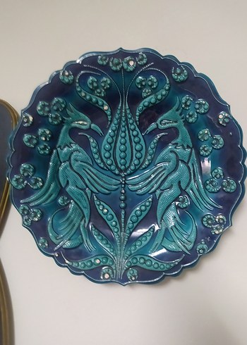 İşlemeli Turkuaz 31 cm Çapında Duvar Tabağı