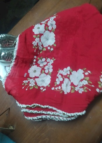 Dantel Kenarlı Kırmızı Bohem Çiçekli Kadın Tülbent