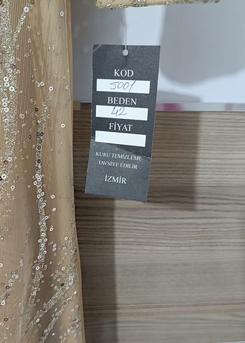 Bej Nakışlı Drapeli Uzun Abiye Elbise - Görsel 9