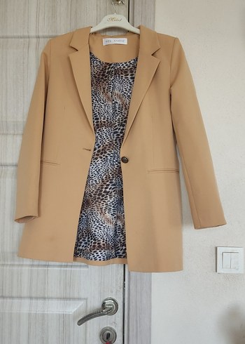 Camel Renkli Midi Kadın Blazer Ceket - Görsel 3