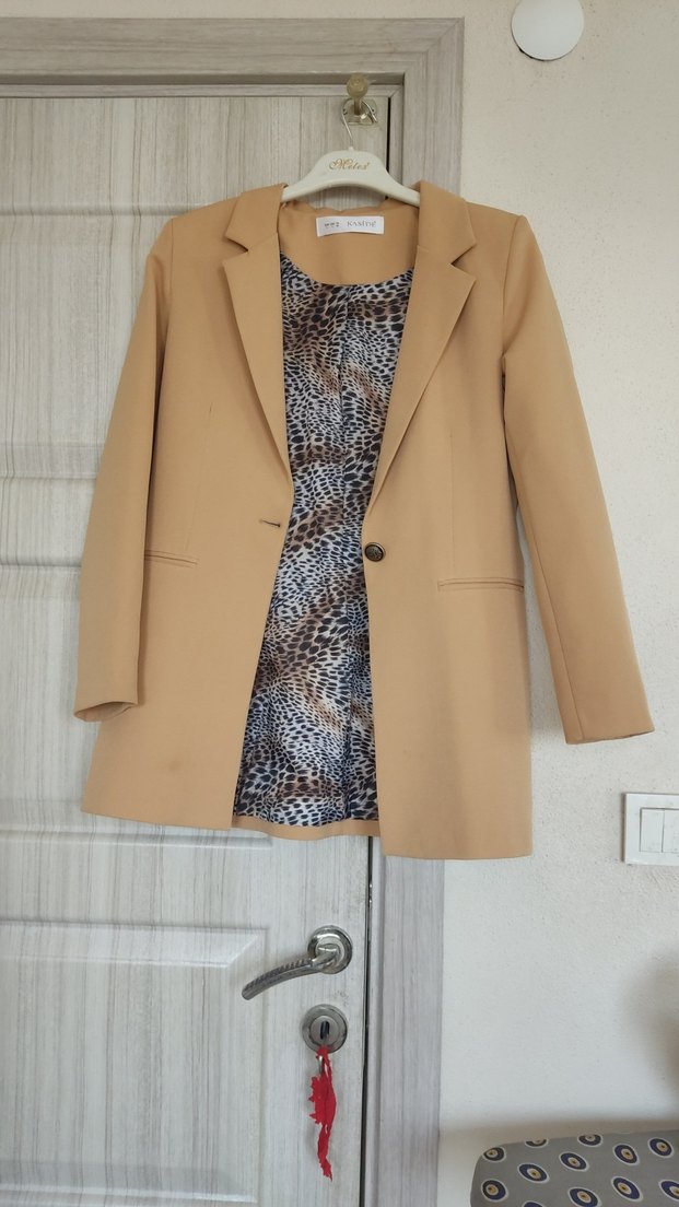 Camel Renkli Midi Kadın Blazer Ceket - Görsel 2