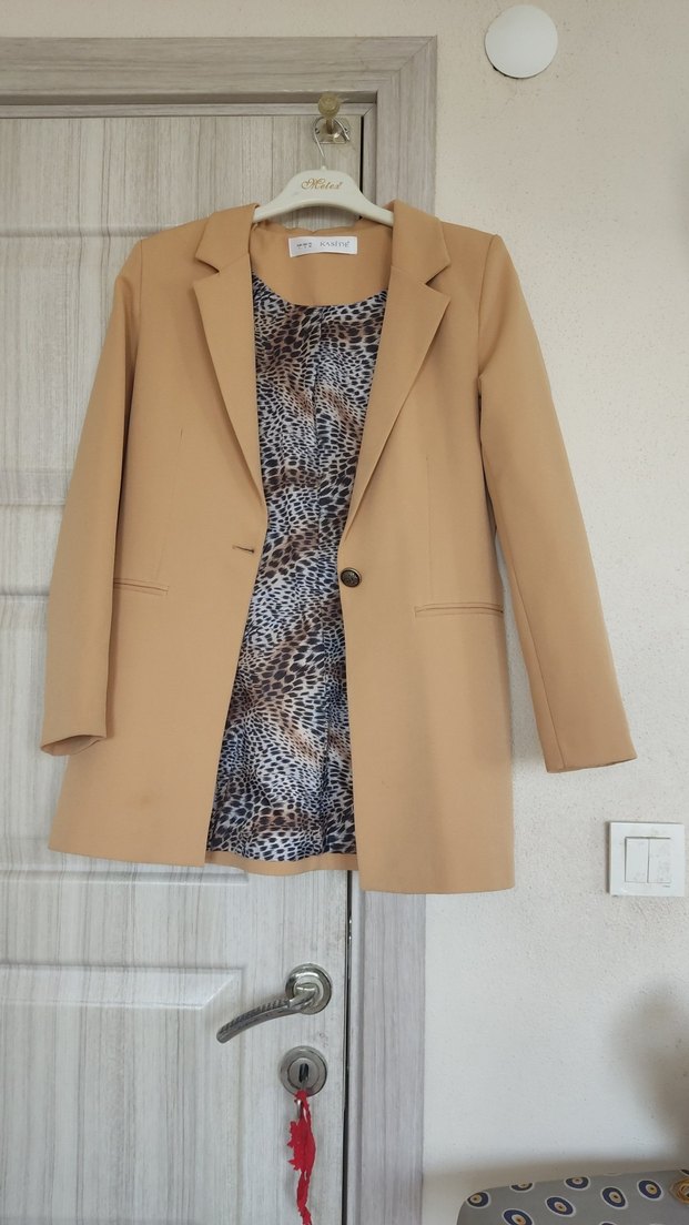 Camel Renkli Midi Kadın Blazer Ceket - Görsel 3