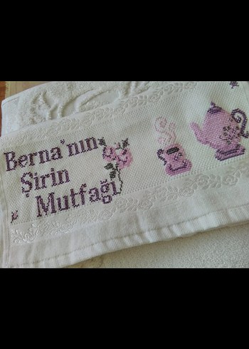 Diğer Nakışlı Lila Mutfak Havlusu Seti Etamin Havlu