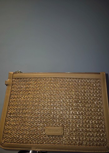 Bej Deri Kadın Clutch Çanta