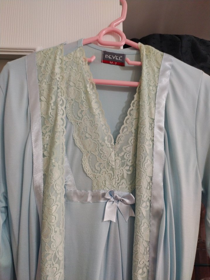 kısa kol lohusa gecelik ve uzun kollu sabahlık - Görsel 3