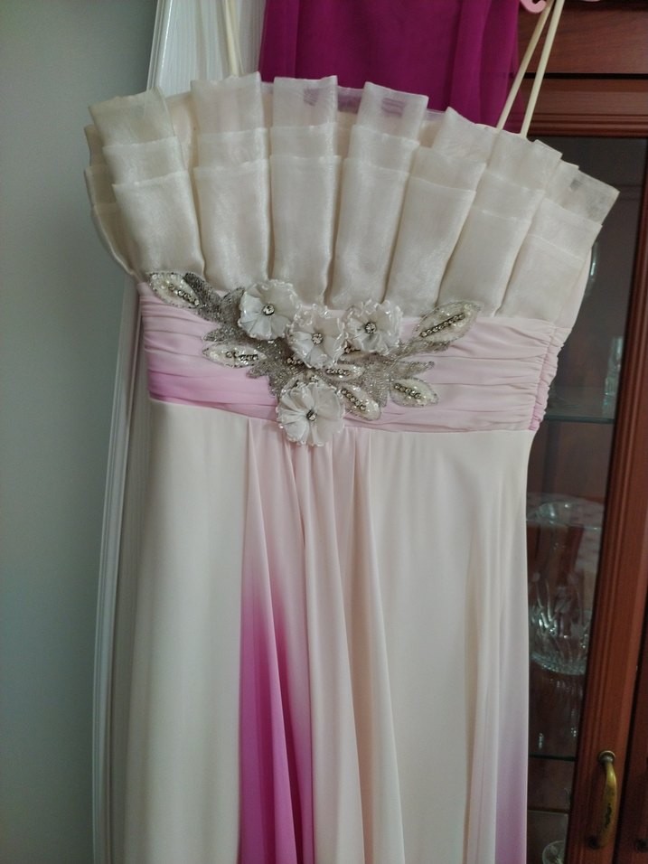 ince askılı işli şifon uzun abiye - Görsel 2