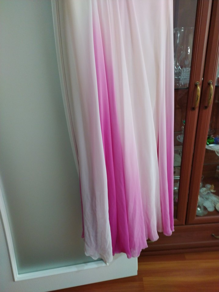 ince askılı işli şifon uzun abiye - Görsel 3