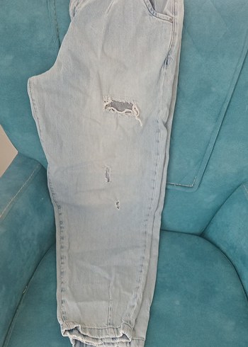 Düğmeli Loose Fit Midi Denim Jean
