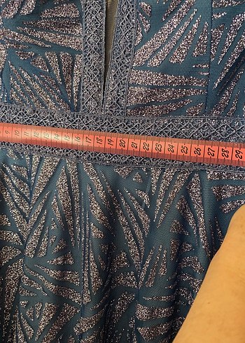 Mavi V Yakalı Uzun  Abiye Elbise - Görsel 9