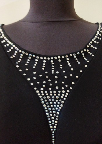 Siyah Uzun Kollu Pul İşlemeli Abiye Elbise - Görsel 3